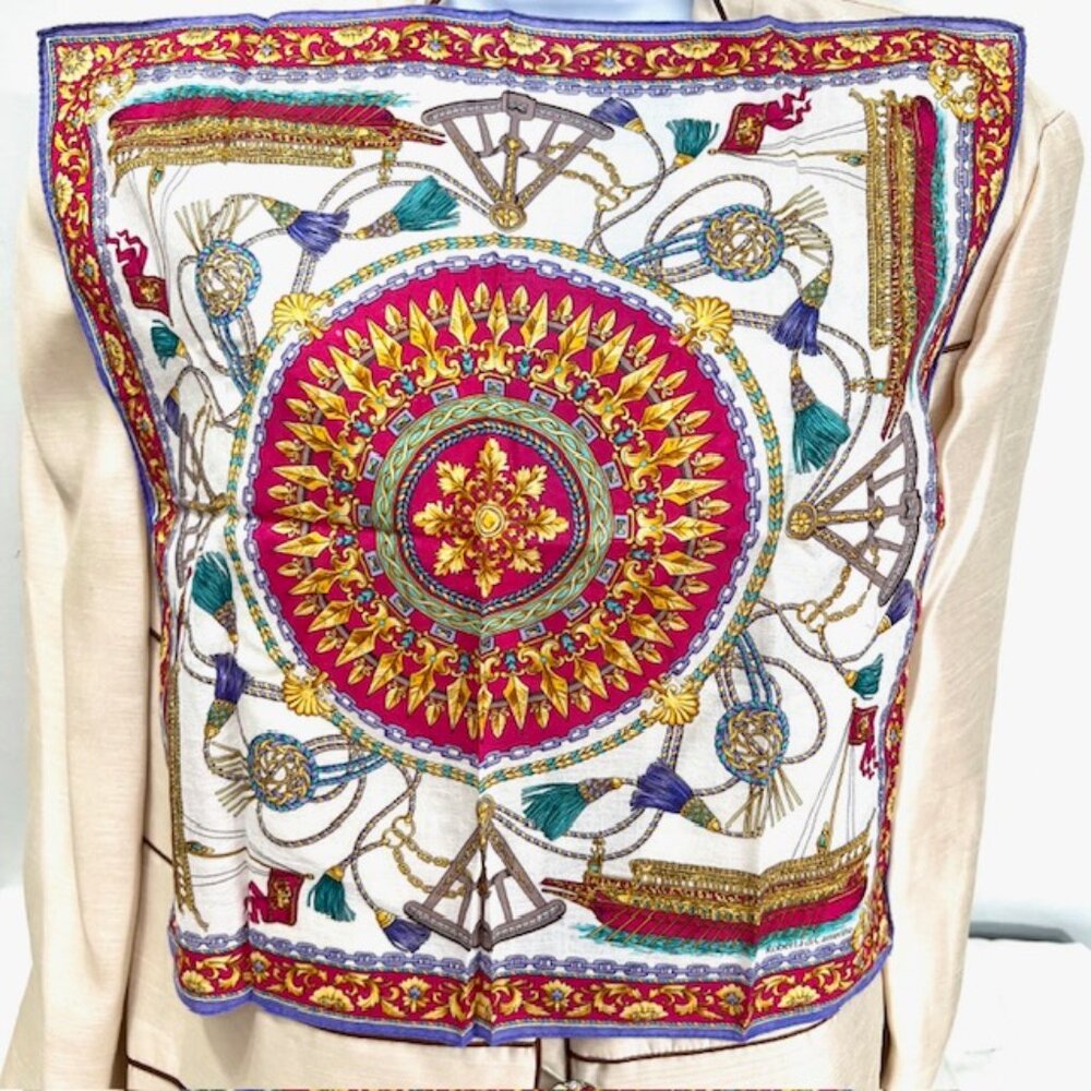 New  Set of 2 Handkerchief/Mini Scarfs Valentino, cotton 18" red pink floral(25) - Picture 6 of 10